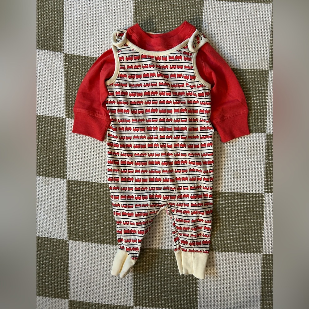Hanna Andersson train romper overalls and long sleeve tee 3-6 months 100%cotton